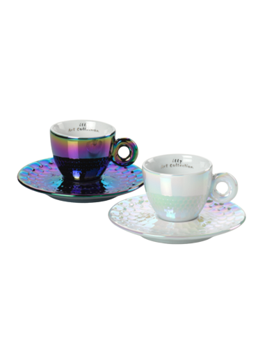 tazze da cappuccino Illy Art Collection John Armleder in porcellana con dettagli riflettenti